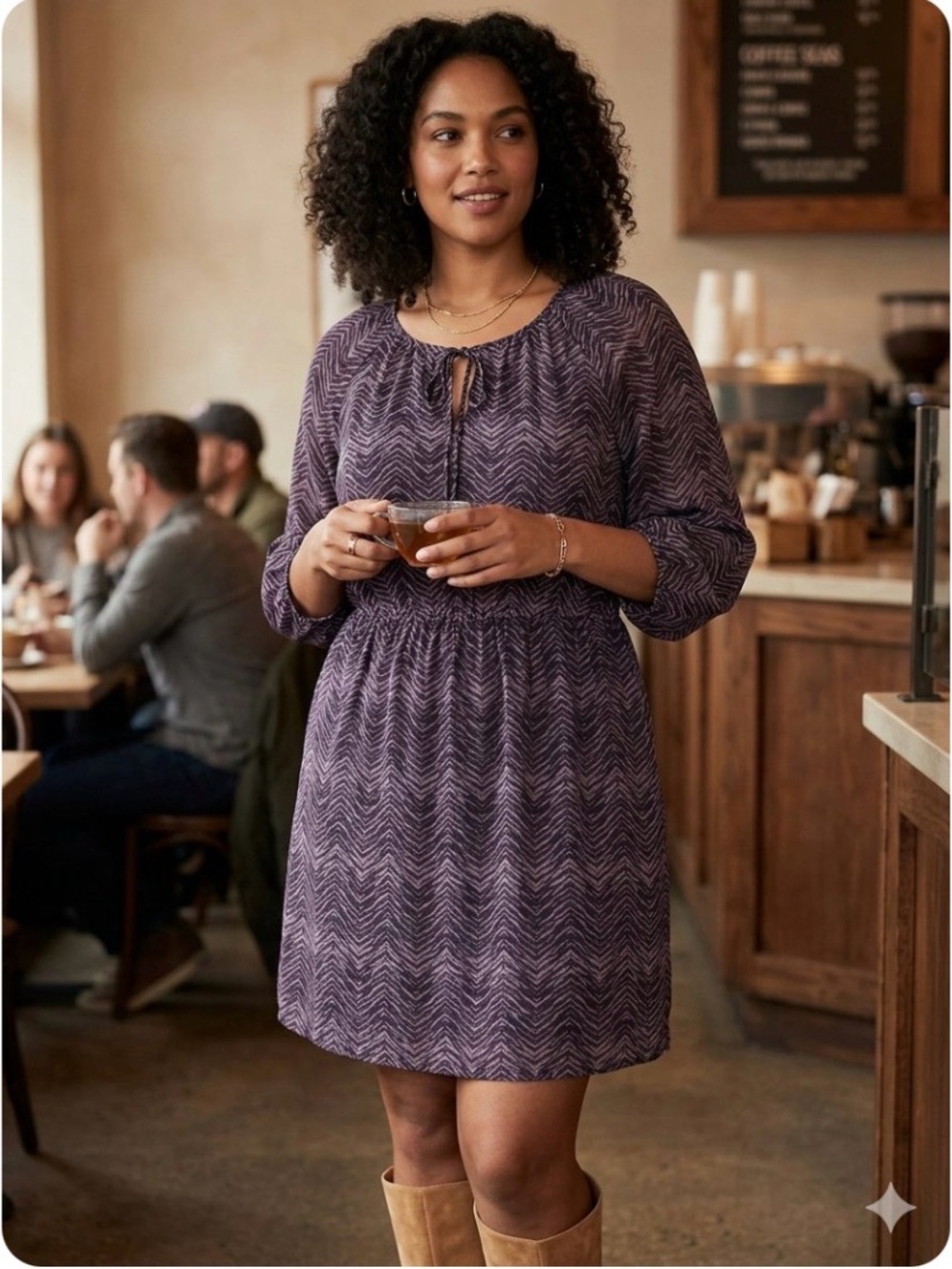 Banana Republic Purple Patterned Long Sleeve Midi Dress